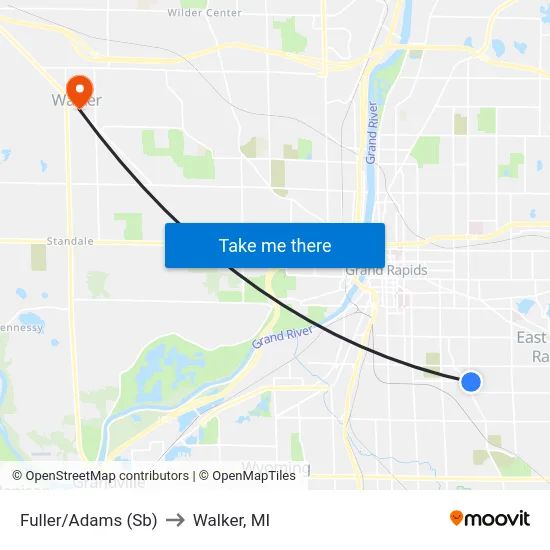 Fuller/Adams (Sb) to Walker, MI map