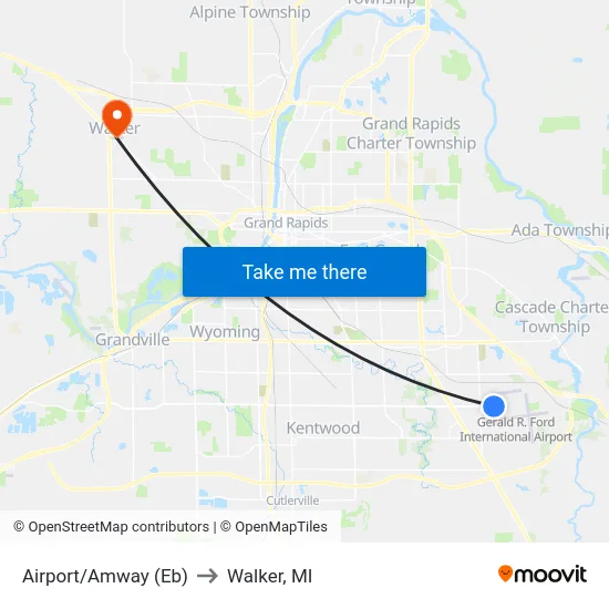 Airport/Amway (Eb) to Walker, MI map
