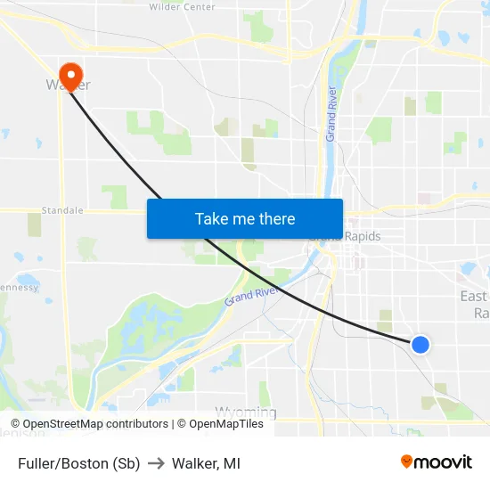 Fuller/Boston (Sb) to Walker, MI map
