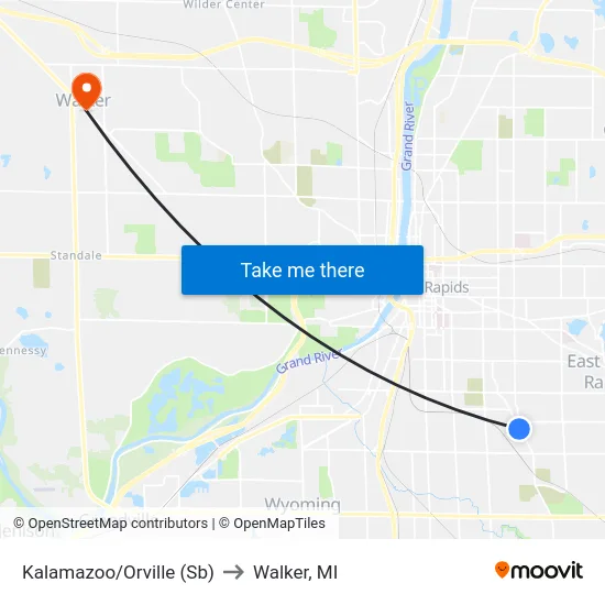 Kalamazoo/Orville (Sb) to Walker, MI map