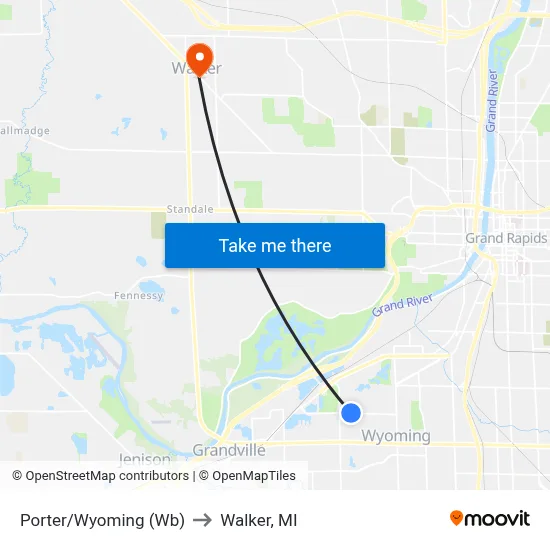 Porter/Wyoming (Wb) to Walker, MI map