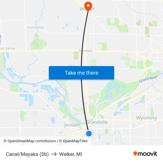 Canal/Mayaka (Sb) to Walker, MI map