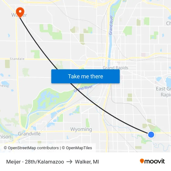 Meijer - 28th/Kalamazoo to Walker, MI map