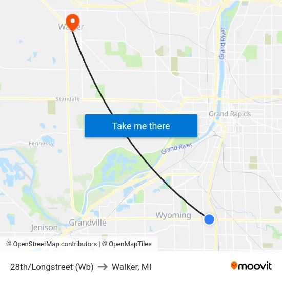 28th/Longstreet (Wb) to Walker, MI map
