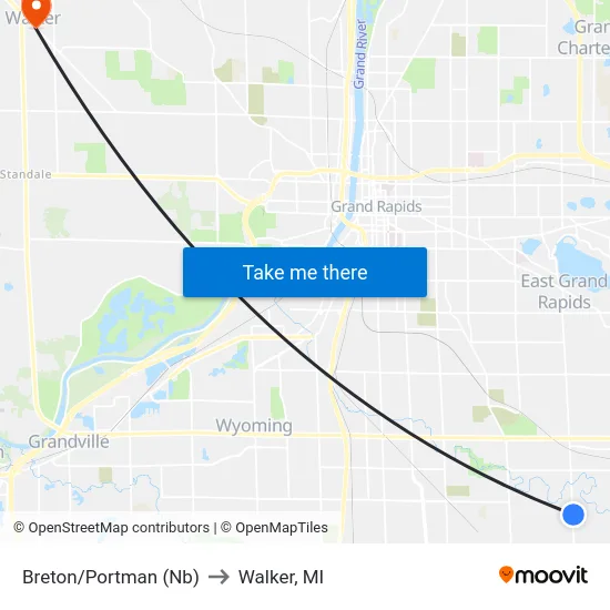 Breton/Portman (Nb) to Walker, MI map