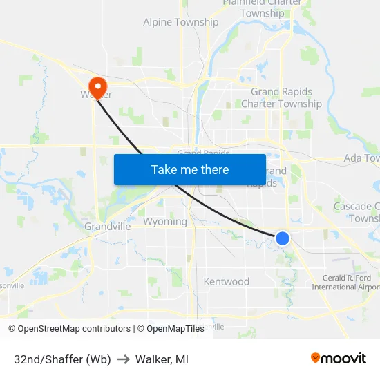 32nd/Shaffer (Wb) to Walker, MI map
