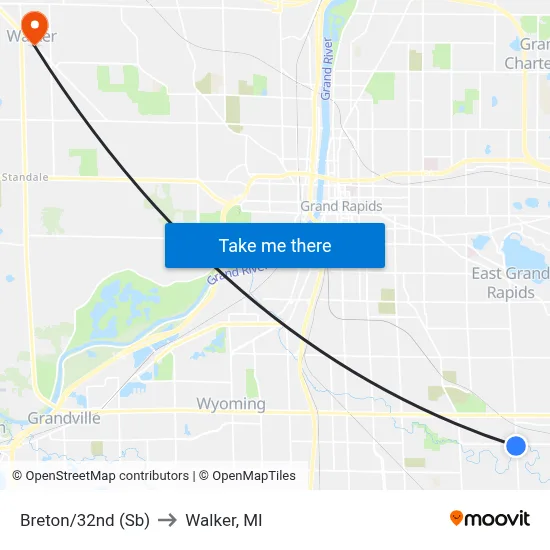 Breton/32nd (Sb) to Walker, MI map