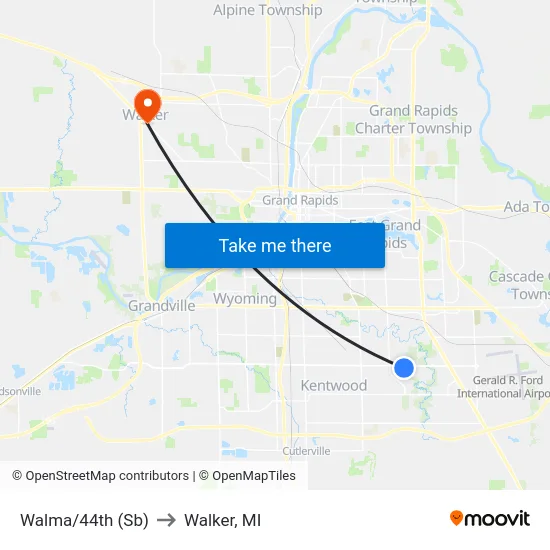 Walma/44th (Sb) to Walker, MI map