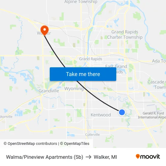Walma/Pineview Apartments (Sb) to Walker, MI map