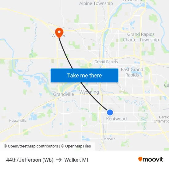 44th/Jefferson (Wb) to Walker, MI map