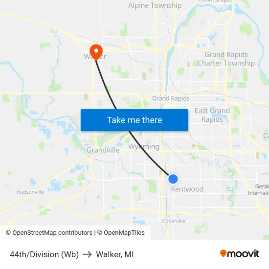 44th/Division (Wb) to Walker, MI map