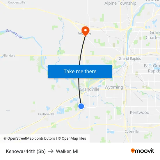 Kenowa/44th (Sb) to Walker, MI map