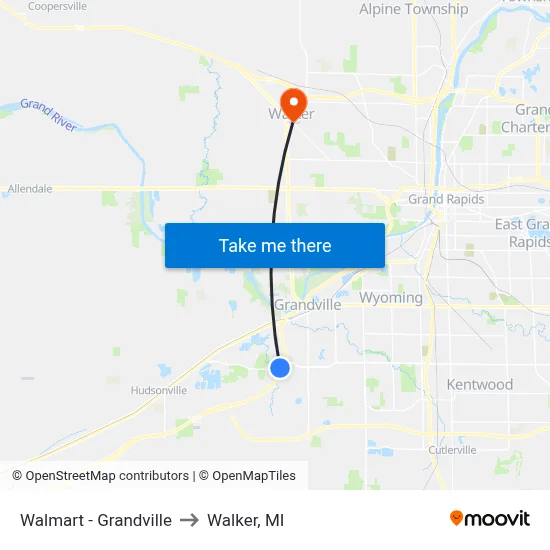 Walmart - Grandville to Walker, MI map