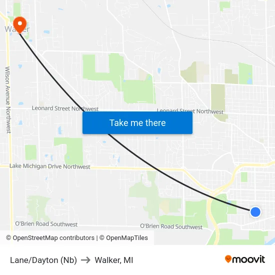 Lane/Dayton (Nb) to Walker, MI map