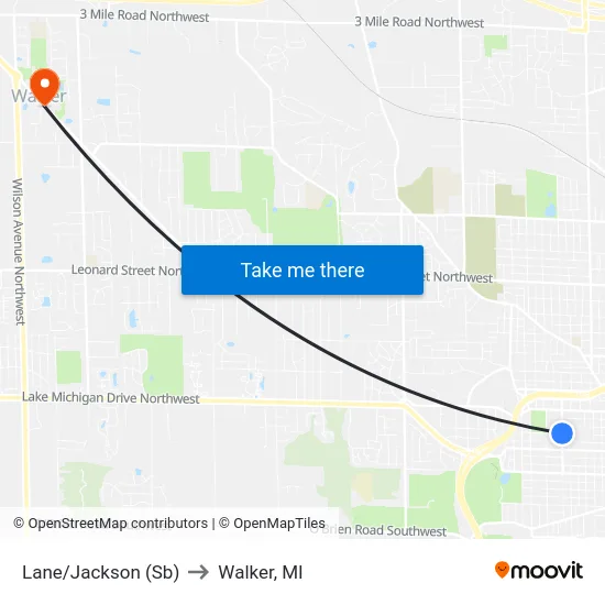 Lane/Jackson (Sb) to Walker, MI map