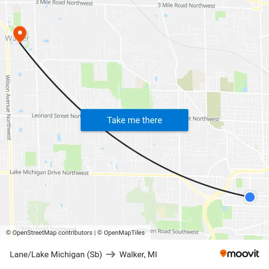 Lane/Lake Michigan (Sb) to Walker, MI map