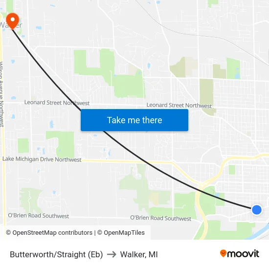 Butterworth/Straight (Eb) to Walker, MI map