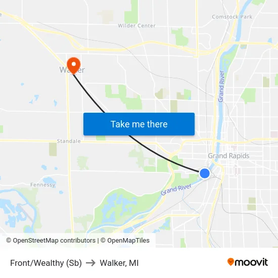 Front/Wealthy (Sb) to Walker, MI map