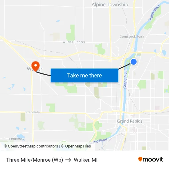 Three Mile/Monroe (Wb) to Walker, MI map