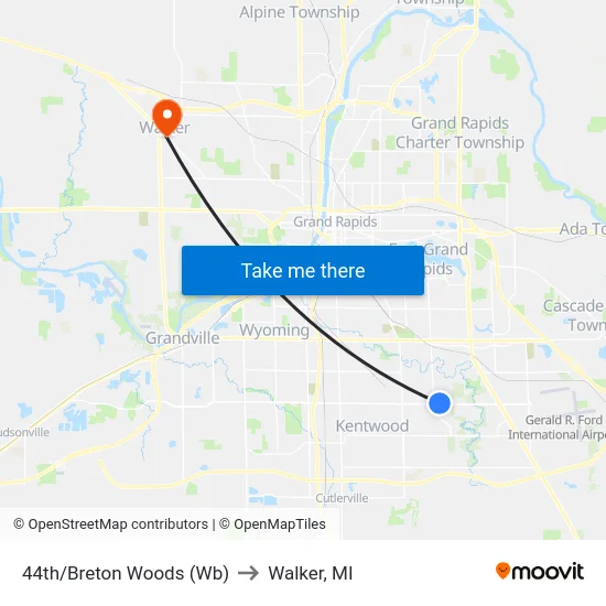 44th/Breton Woods (Wb) to Walker, MI map