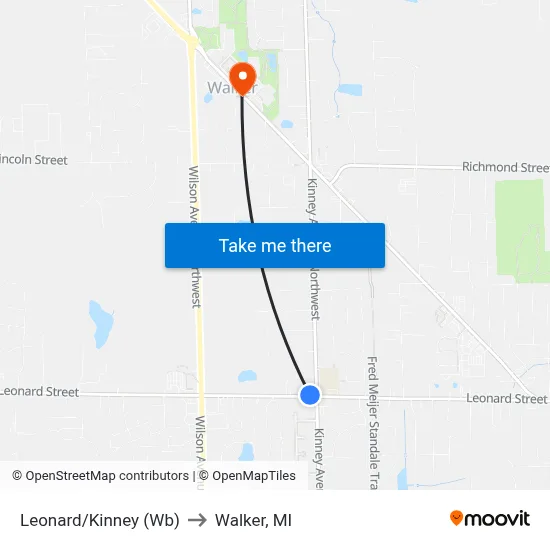 Leonard/Kinney (Wb) to Walker, MI map