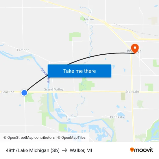 48th/Lake Michigan (Sb) to Walker, MI map