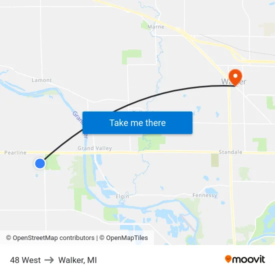 48 West to Walker, MI map