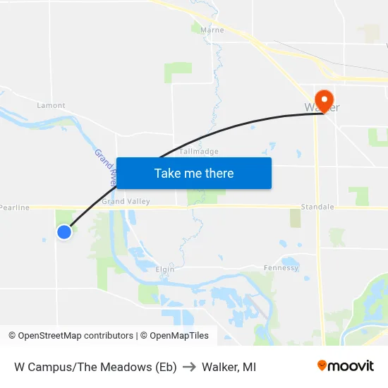 W Campus/The Meadows (Eb) to Walker, MI map