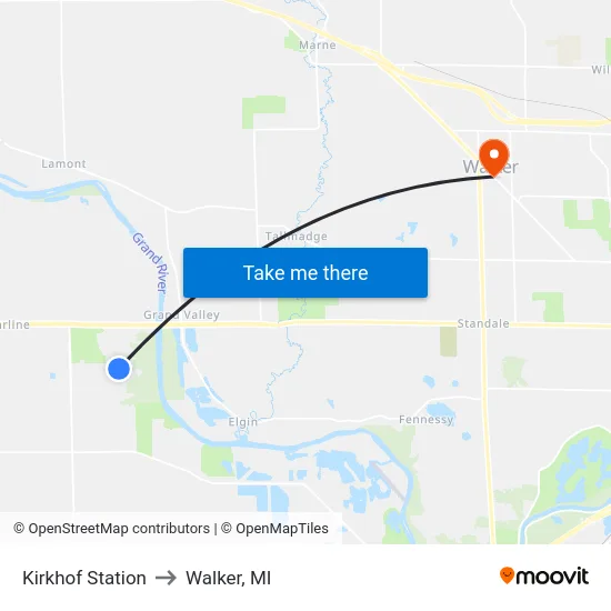 Kirkhof Station to Walker, MI map
