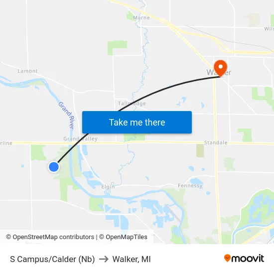 S Campus/Calder (Nb) to Walker, MI map