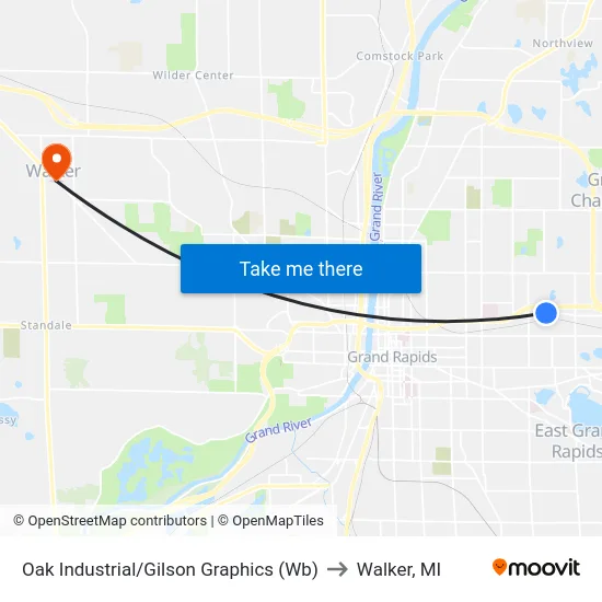 Oak Industrial/Gilson Graphics (Wb) to Walker, MI map