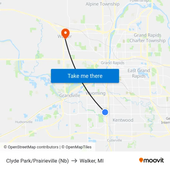 Clyde Park/Prairieville (Nb) to Walker, MI map