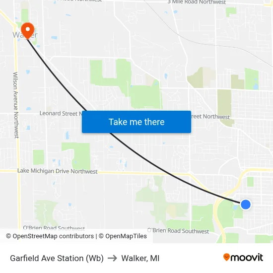 Garfield Ave Station (Wb) to Walker, MI map