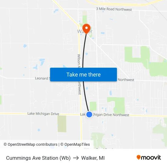 Cummings Ave Station (Wb) to Walker, MI map