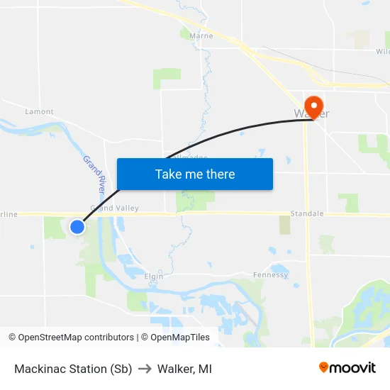 Mackinac Station (Sb) to Walker, MI map