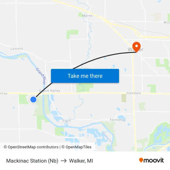 Mackinac Station (Nb) to Walker, MI map