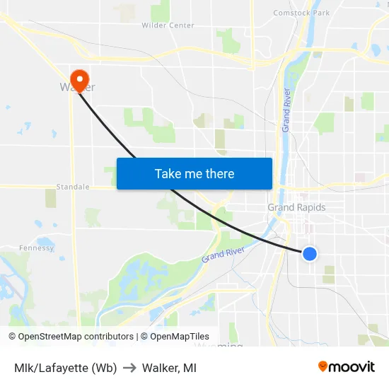 Mlk/Lafayette (Wb) to Walker, MI map