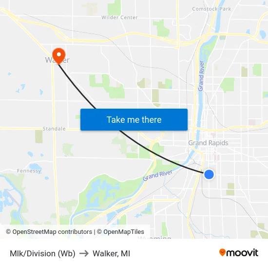 Mlk/Division (Wb) to Walker, MI map