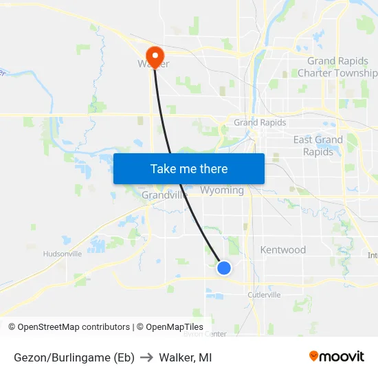 Gezon/Burlingame (Eb) to Walker, MI map