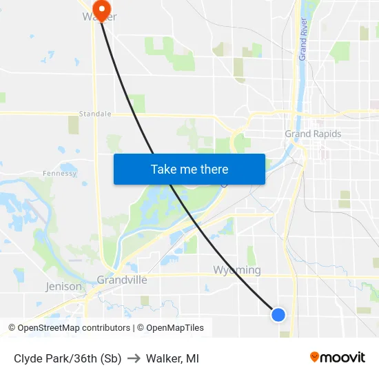Clyde Park/36th (Sb) to Walker, MI map