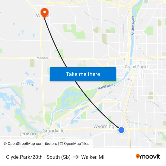 Clyde Park/28th - South (Sb) to Walker, MI map
