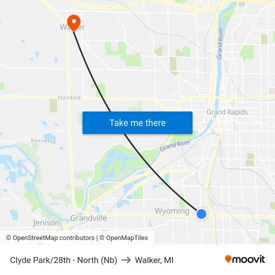 Clyde Park/28th - North (Nb) to Walker, MI map