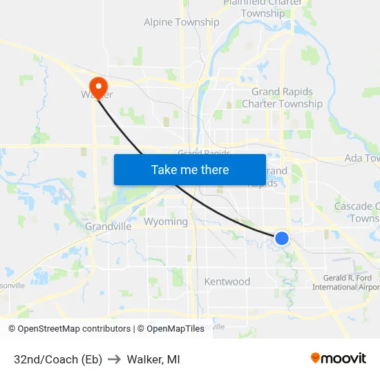 32nd/Coach (Eb) to Walker, MI map