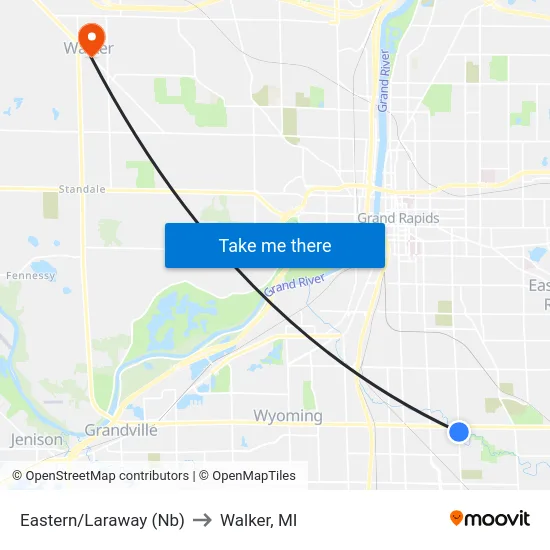 Eastern/Laraway (Nb) to Walker, MI map