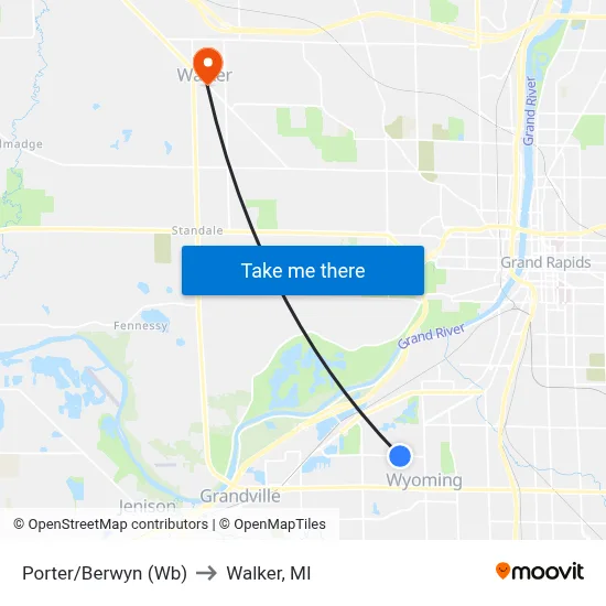Porter/Berwyn (Wb) to Walker, MI map