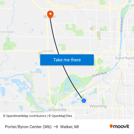 Porter/Byron Center (Wb) to Walker, MI map