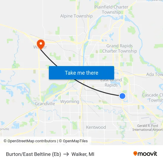 Burton/East Beltline (Eb) to Walker, MI map