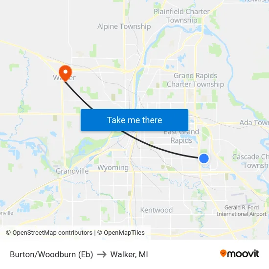 Burton/Woodburn (Eb) to Walker, MI map
