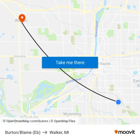Burton/Blaine (Eb) to Walker, MI map