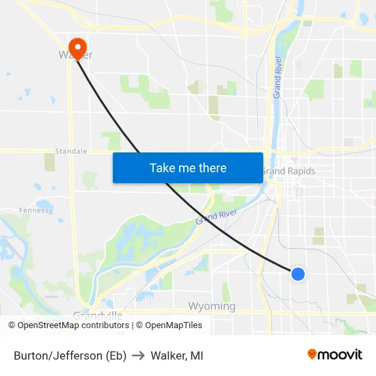 Burton/Jefferson (Eb) to Walker, MI map